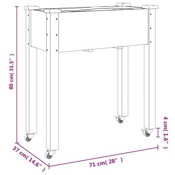 Wheeled Planter with Liner - Stylish Grey Fir Wood 71x37x80 cm