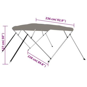 4-Bow Bimini Top Grey 236x228x127 cm - Durable UV & Water-Resistant