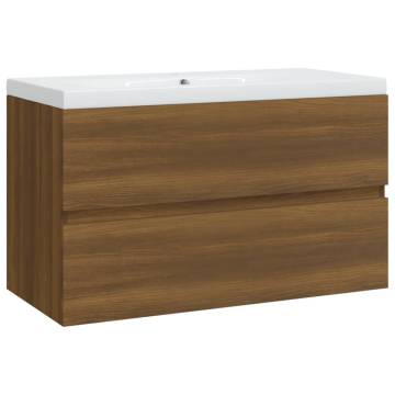 Stylish Brown Oak Sink Cabinet with Built-in Basin