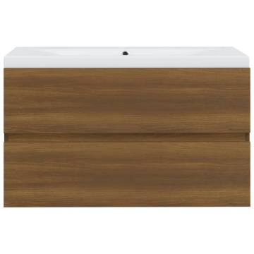 Stylish Brown Oak Sink Cabinet with Built-in Basin