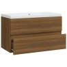 Stylish Brown Oak Sink Cabinet with Built-in Basin