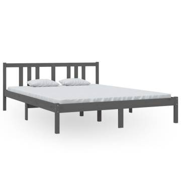 Grey Solid Wood Bed Frame 150x200 cm King Size | HipoMarket