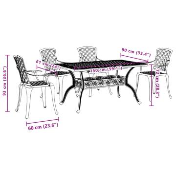 Elegant 5 Piece Garden Dining Set - White Cast Aluminium