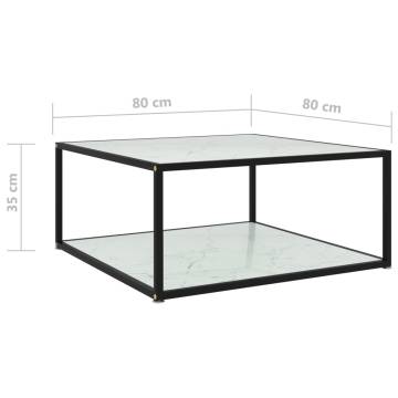 Stylish White Coffee Table - Tempered Glass 80x80 cm