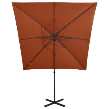 Cantilever Umbrella with LED Lights - Terracotta 250 cm | HipoMarket