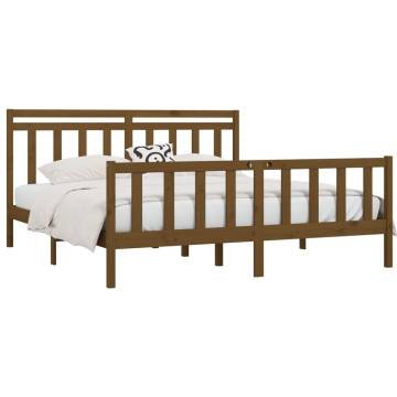 Honey Brown Solid Wood Pine Bed Frame 200x200 cm - HIPO Market