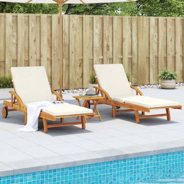 Comfortable Sun Loungers 2 pcs with Cushions - Acacia Wood