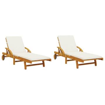 Comfortable Sun Loungers 2 pcs with Cushions - Acacia Wood