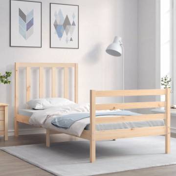 Single Bed Frame with Headboard - Solid Pine Wood | HipoMarket