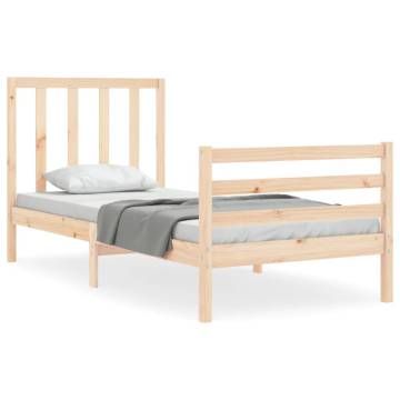 Single Bed Frame with Headboard - Solid Pine Wood | HipoMarket