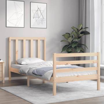 Single Bed Frame with Headboard - Solid Pine Wood | HipoMarket