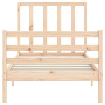 Single Bed Frame with Headboard - Solid Pine Wood | HipoMarket