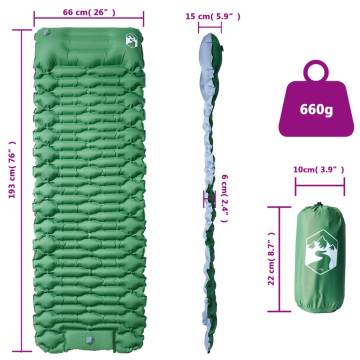 Self Inflating Camping Mattress with Pillow - 1 Person Green