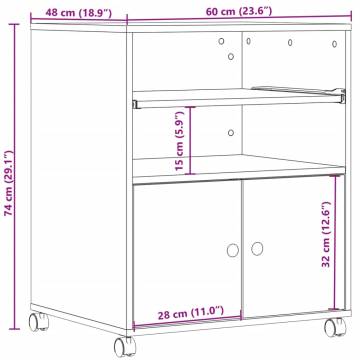 Printer Stand with Wheels - Grey Sonoma | Hipomarket