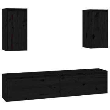 TV Cabinets 4 pcs Black Solid Wood Pine - Trendy & Durable