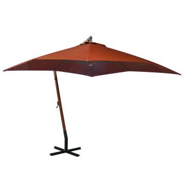 Hanging Parasol with Solid Fir Wood Pole - Terracotta 3x3m