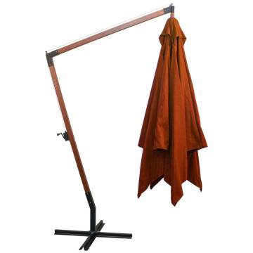 Hanging Parasol with Solid Fir Wood Pole - Terracotta 3x3m