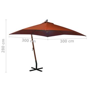 Hanging Parasol with Solid Fir Wood Pole - Terracotta 3x3m