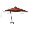 Hanging Parasol with Solid Fir Wood Pole - Terracotta 3x3m