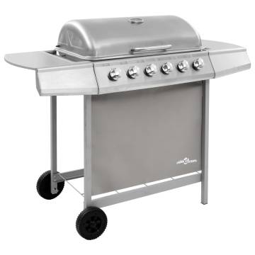 Gas BBQ Grill with 6 Burners - Silver for Outdoor Cooking