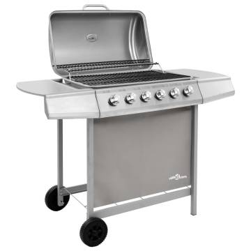 Gas BBQ Grill with 6 Burners - Silver for Outdoor Cooking