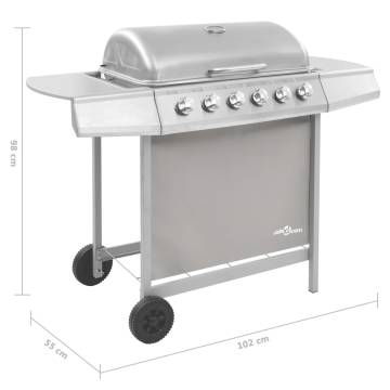 Gas BBQ Grill with 6 Burners - Silver for Outdoor Cooking