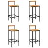 Bar Stools Set of 4 - Black Poly Rattan & Solid Wood Acacia