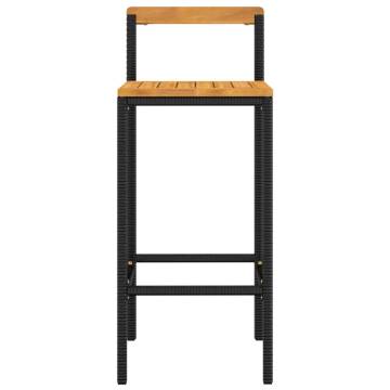 Bar Stools Set of 4 - Black Poly Rattan & Solid Wood Acacia