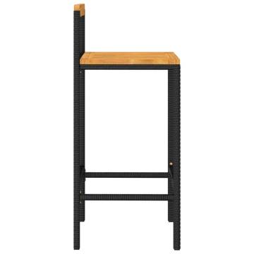Bar Stools Set of 4 - Black Poly Rattan & Solid Wood Acacia
