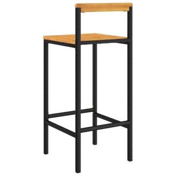Bar Stools Set of 4 - Black Poly Rattan & Solid Wood Acacia
