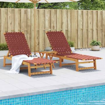 Sun Loungers 2 pcs Red Acacia & Fabric - Relax in Style