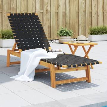 Sun Lounger with Table - Black Solid Wood & Fabric | HipoMarket