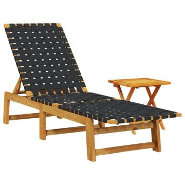 Sun Lounger with Table - Black Solid Wood & Fabric | HipoMarket