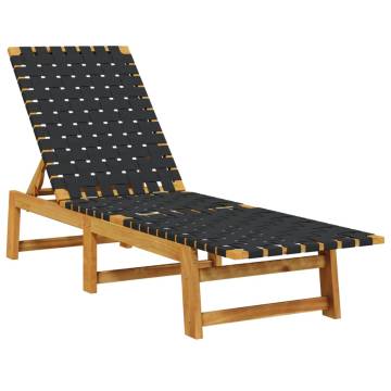 Sun Lounger with Table - Black Solid Wood & Fabric | HipoMarket