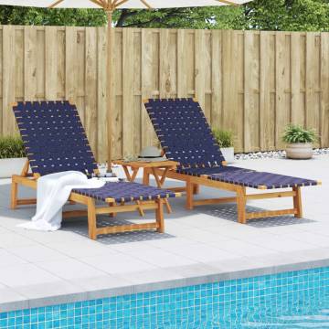 Sun Loungers 2 pcs with Table - Dark Blue Acacia Wood