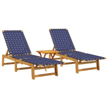 Sun Loungers 2 pcs with Table - Dark Blue Acacia Wood