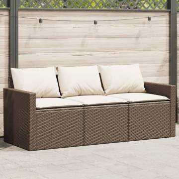 Comfortable 3-Seater Garden Sofa with Cushions - Brown Poly Rattan