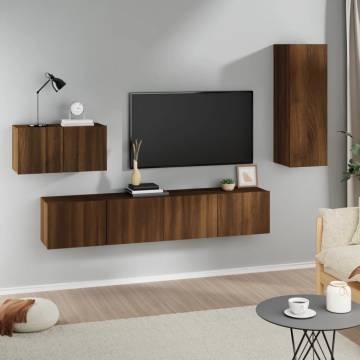 4 Piece TV Cabinet Set - Brown Oak Engineered Wood | HipoMarket