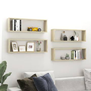 Elegant Sonoma Oak Wall Cube Shelf Set - 4 pcs | HipoMarket