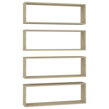 Elegant Sonoma Oak Wall Cube Shelf Set - 4 pcs | HipoMarket