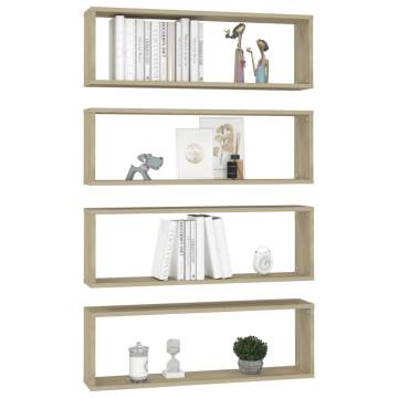 Elegant Sonoma Oak Wall Cube Shelf Set - 4 pcs | HipoMarket