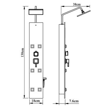 Stylish Shower Panel Unit - Black Glass 18x45.5x130 cm