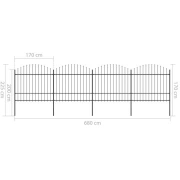 Garden Fence with Spear Top Steel - 6.8m Black | HipoMarket