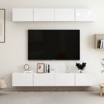 High Gloss White TV Cabinets Set - Modern 4 pcs Design | HipoMarket