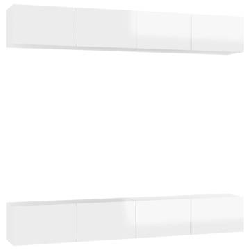 High Gloss White TV Cabinets Set - Modern 4 pcs Design | HipoMarket