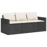 Garden Sofa with Cushions - 3-Seater Black Poly Rattan