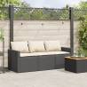 Garden Sofa with Cushions - 3-Seater Black Poly Rattan