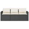 Garden Sofa with Cushions - 3-Seater Black Poly Rattan