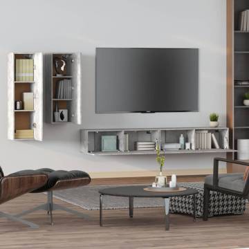 4 Piece Concrete Grey TV Cabinet Set - Stylish & Practical