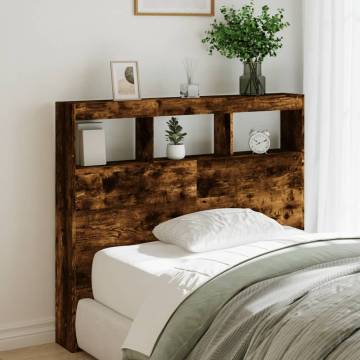 Headboard Cabinet with LED Smoked Oak - Modern Bedroom Style